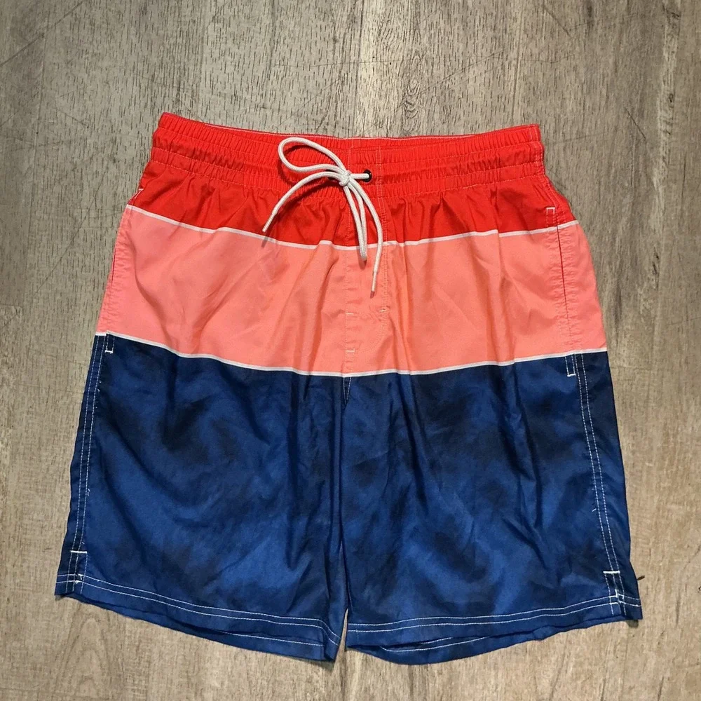 Old Navy Mens Swim Trunks Red Coral Navy Blue Mesh Lined Size M